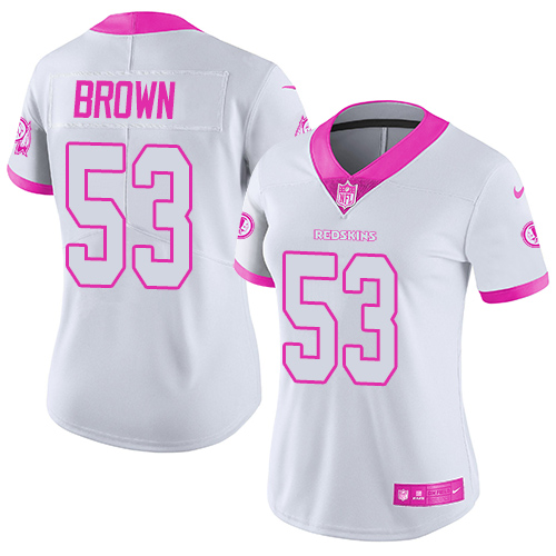 Nike Redskins #53 Zach Brown White/Pink Women's Stitched NFL Limited Rush Fashion Jersey